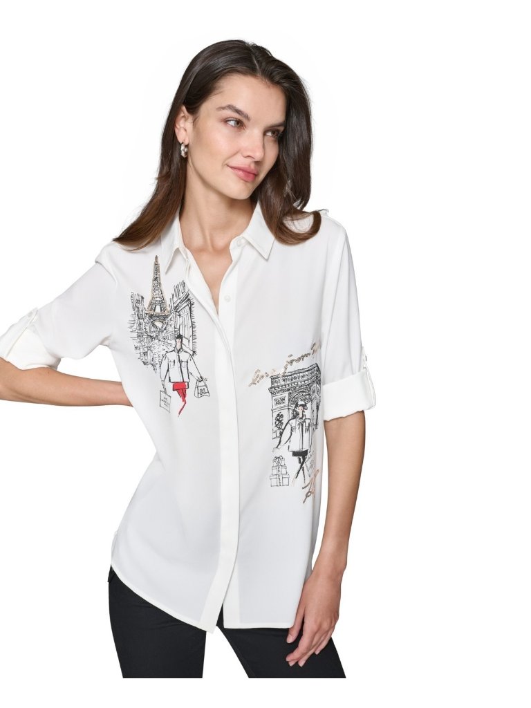 Karl Lagerfeld *Minor Error* Embellished Eiffel Button Top White Size L Msrp$109